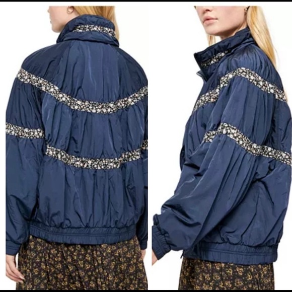 New! Free People Retro Inspired Bomber Floral Tiered Stripes Jacket Coat - Picture 4 of 7